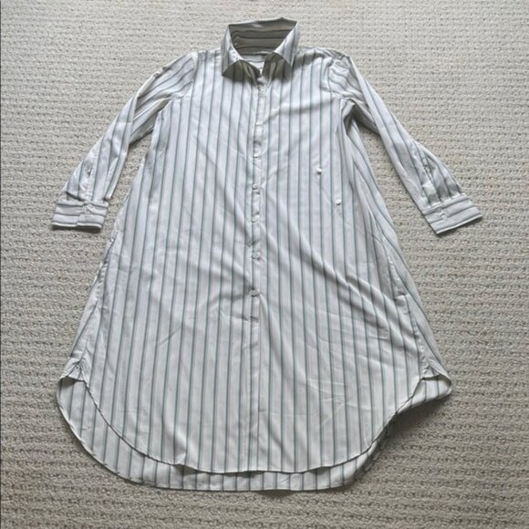 Banana Republic 2025 Cotton Poplin Asymmetrical Shirt Dress Green Stripe Small - Picture 2 of 16